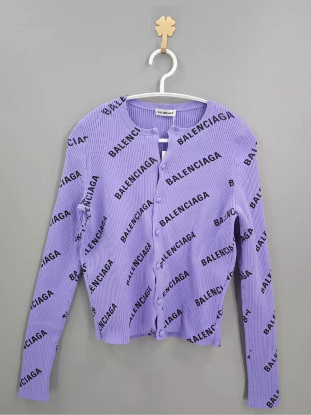 🚩steal Balenciaga Lavender Logo Ribbed Cardigan